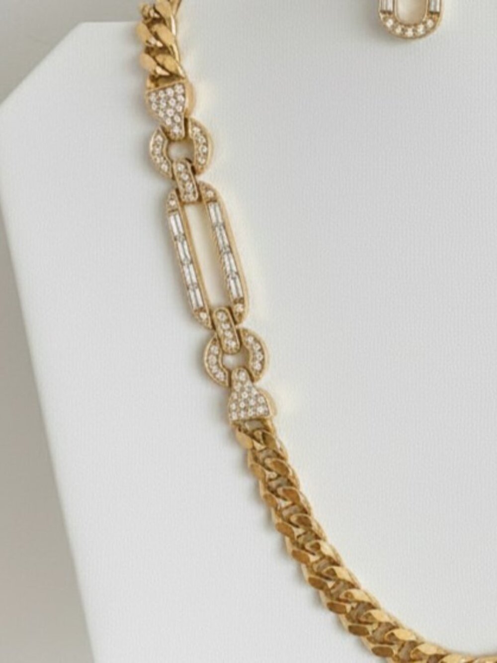 Chunky Gold and Rhinestone Necklace and Pierced Earring Set - Picture 3 of 7